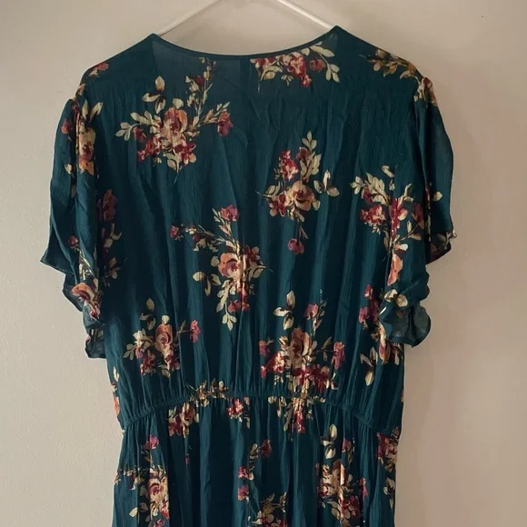 Xhilaration Teal Floral Wrap Midi Dress - Picture 3 of 5